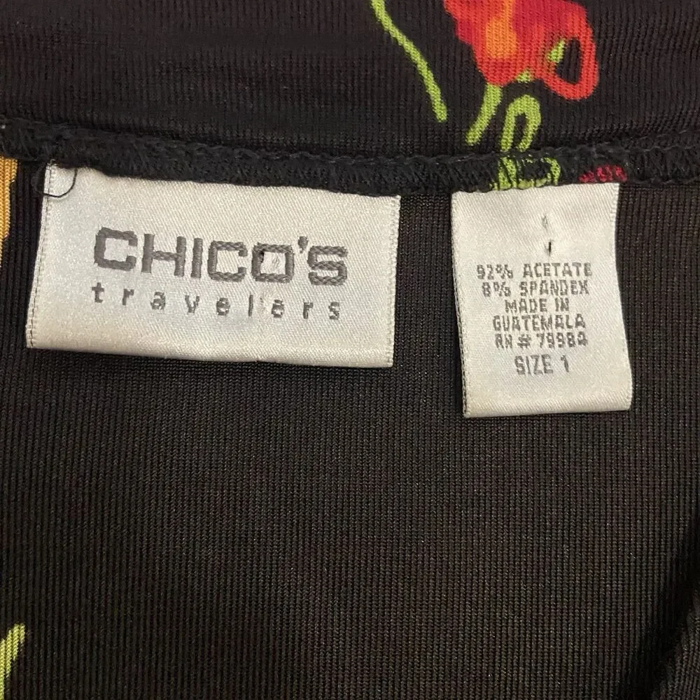 Chico’s Travelers Lightweight Cardigan Topper Jacket Black Tropical Size 1 (M/8)